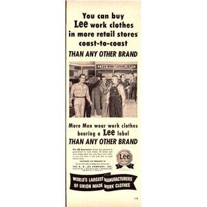 1950 Lee Work Clothes Vintage Print Ad Overalls Uniforms Menswear 50s Wall Art